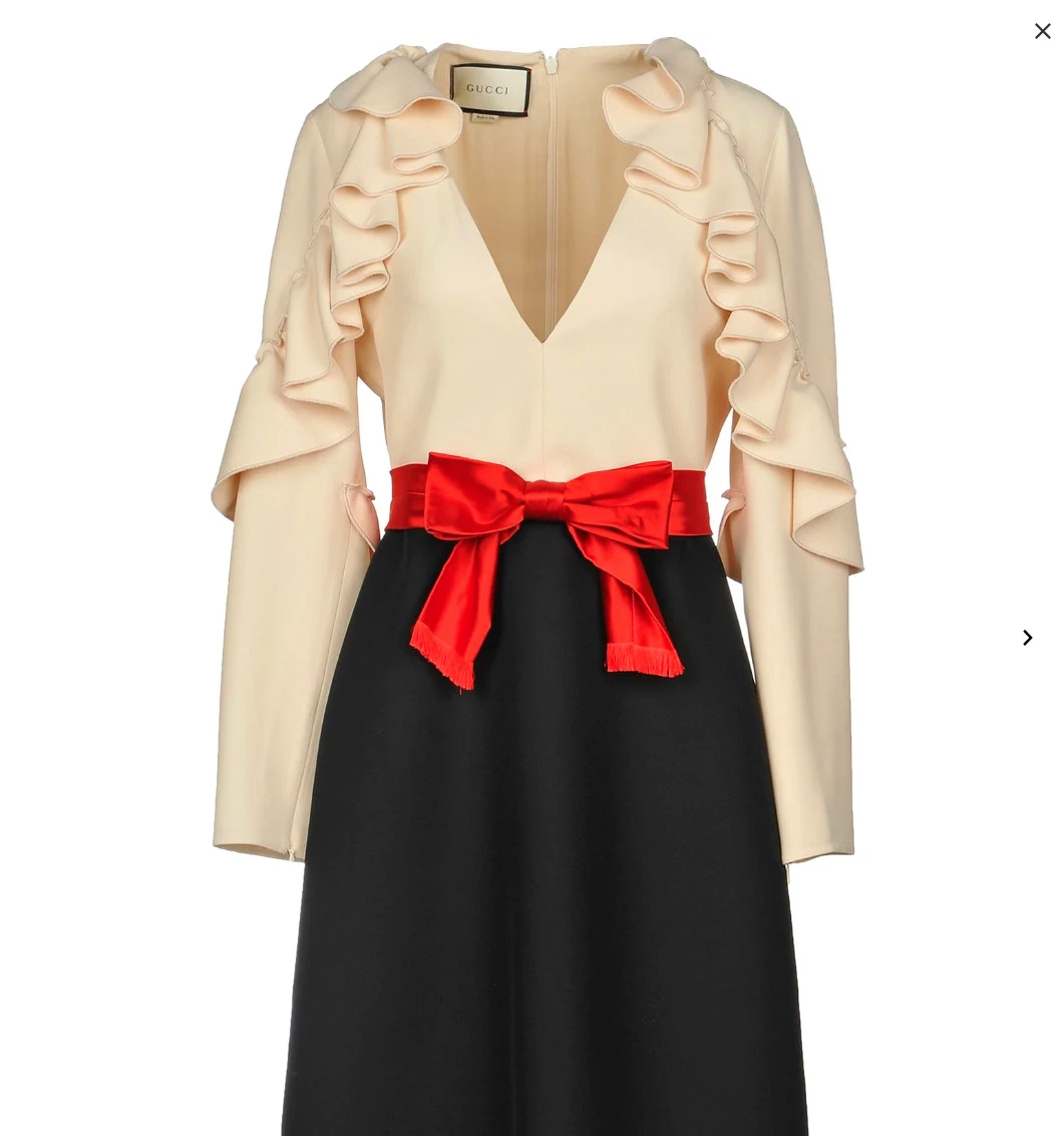 Robe à volants crème et multicolore Gucci laine et soie mélangées 38