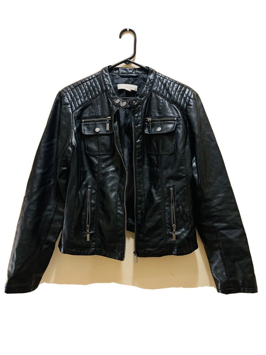 New York and Company Women's Black Moto Faux Leather Full Zip