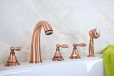 Deck Mounted Bathtub Handheld Shower Faucet Antique Red Copper Mixer Tap 2tf235