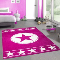 Kinderteppich Spielteppich Kinderzimmer Teppich Stern Pink Creme