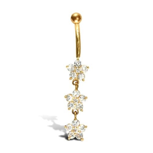 9ct Gold Belly Bar SOLID 9ct GOLD Genuine Belly Bar - Flower Drop Design - Picture 7 of 11