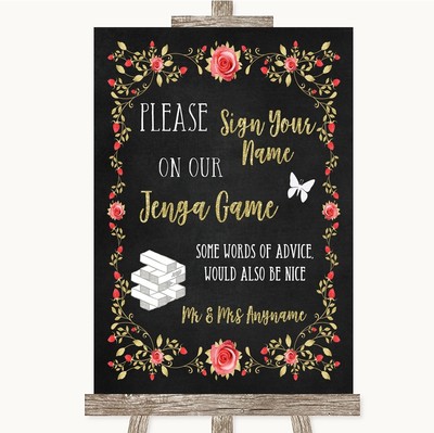 Personalisiertes Jenga Gästebuch im Kreidestil Rouge Rosa Rose & Gold Hochzeitsschild