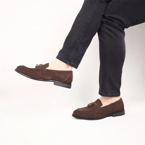 Mens Slip on New Real Suede Leather Tassel British Italian Style Business - Bild 19 von 26