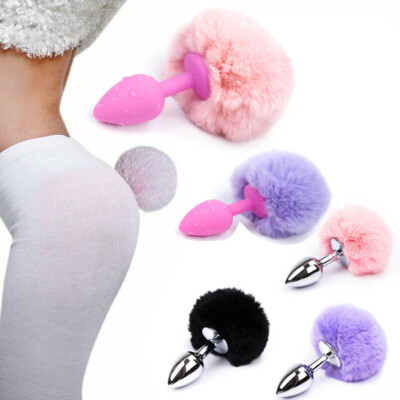 Bunny Tail Smooth Metal Plugss Fox Tail Female Cosplay Slaver Insert  Binding