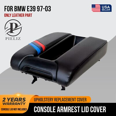 #ad Center Console Lid Armrest Leather Cover for BMW E39 97 03 Black M Style Stripes $43.74