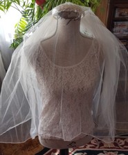 NEW 7 WHITE TWO TIER WEDDING VEIL BEADED HEAD PIECE 31" LONG