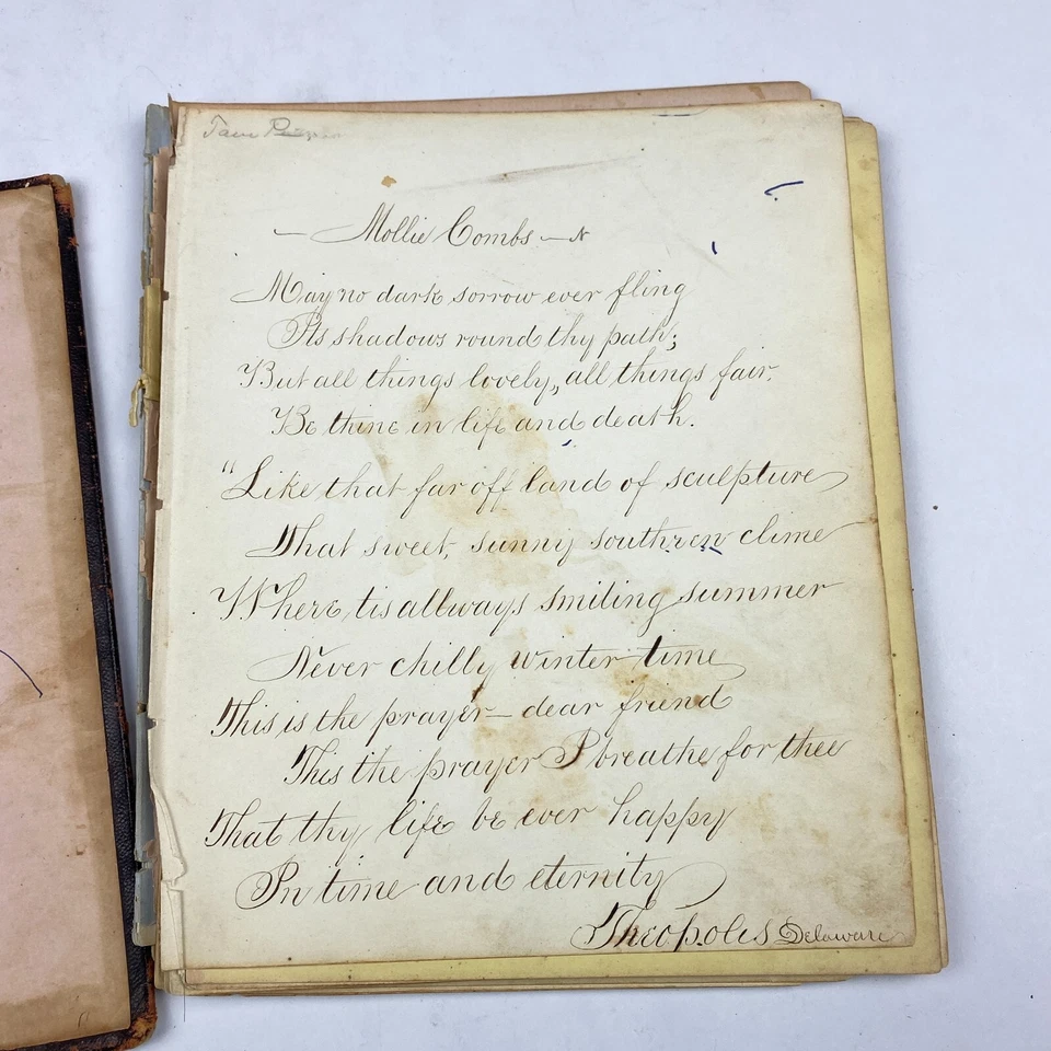 1850s Friendship Album Autograph Book Handwritten Poems & Sketches Delaware VTG - Image 3 of 4