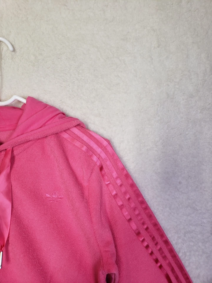 Adidas Mujer Sudadera Grande Rosa Rayas Mezcla de Algodón Con Capucha Cremallera Completa Calce Corto Foto 3 de 4