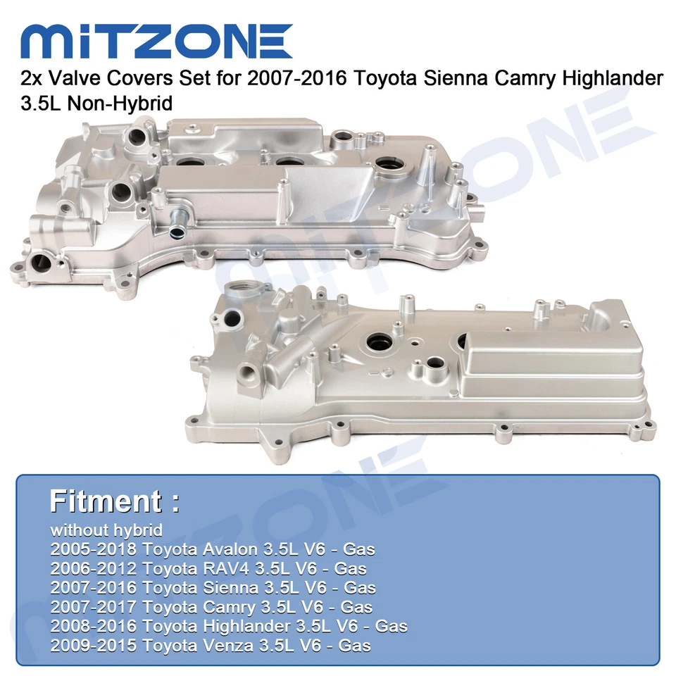 2x Valve Covers Set for 2007-2016 Toyota Sienna Camry Highlander 3.5L Non-Hybrid - Image 3 of 4