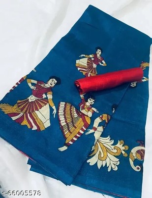 Indian Kalamkari Khadi Silk Saree With Running Blouse Party Festive For Women