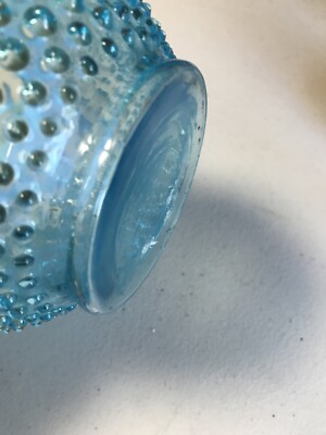 1940's Fenton Blue Opalescent Hobnail Ruffle Bowl 5