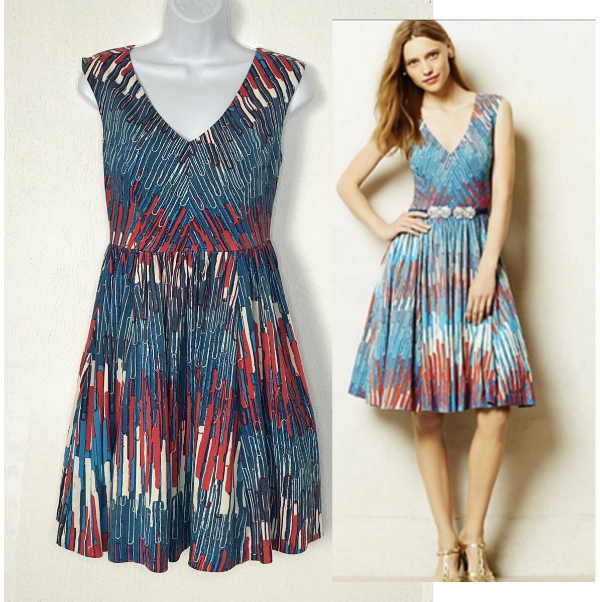 Abito a fila ANTHROPOLOGIE Plenty di Tracy Reese Gallery bianco rosso blu taglia 0