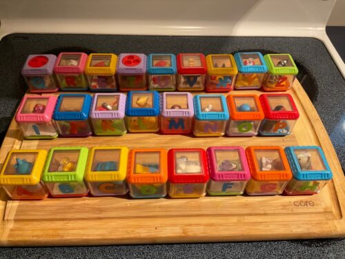 pre Owned Fisher Price Peek A Boo Alphabet Blocks.  MISSING LETTER W. - Picture 1 of 7