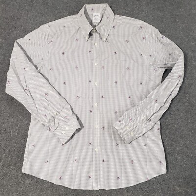 brooks brothers button down shirt mens large regent fit ski AOP plaid