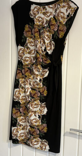 T M Lewin Sleeveless Black Floral Dress UK12