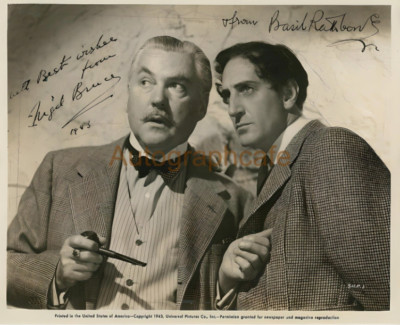 Sherlock Holmes - Basil Rathbone/Nigel Bruce signiertes vorgedrucktes 10 x 8'' Foto
