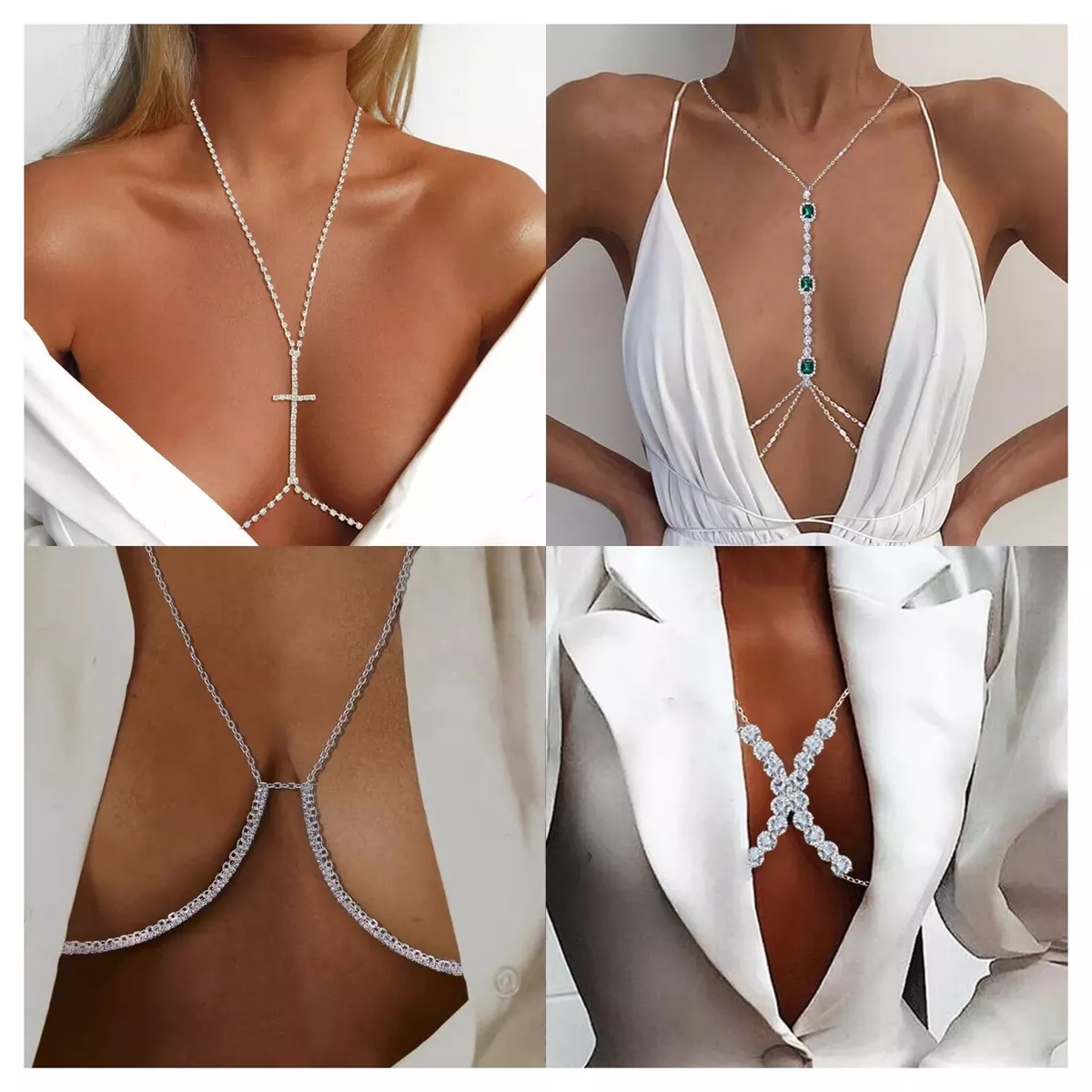 Body Chain Jewelry Harness Women Bikini Chest Necklace Rhinestone