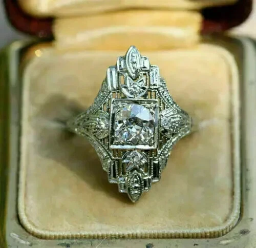 Art Deco Vintage Style 2Ct Lab Created Diamond Filigree Wedding 925 Silver Ring