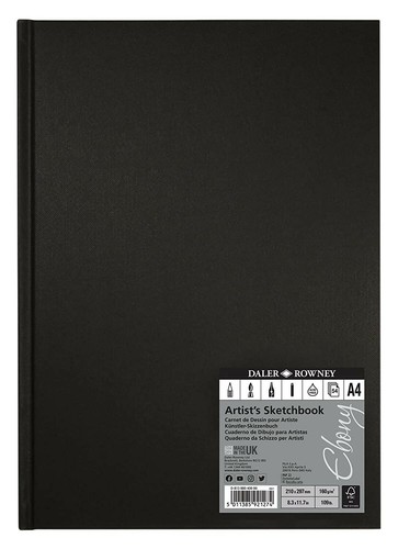 Daler Rowney Ebony Artist's Sketchbook A4 Portrait 54 Pages Black Cover