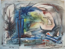 MASTERFUL 1950'S WATERCOLOR PAINTING ABSTRACT EXPRESSIONISM LANDSCAPE CUBISM