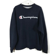 Champion Mens Fleece Sweatshirt Blue Size XL Long Sleeve Powerblend Script Logo