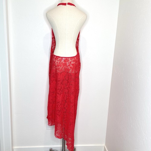 Y2K Victoria’s Secret Asymmetrical Halter Mesh Lace Maxi Slip Dress XL Red - Picture 5 of 8