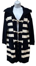 TALBOTS Cotton Nautical Striped Toggle Button Coatigan Cardigan Sweater L NEW