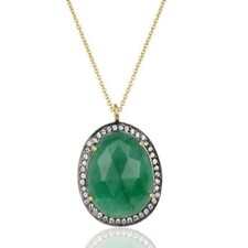 Green Aventurine CZ 14K Gold Plated 925 Sterling Silver Pendant Necklace Jewelry