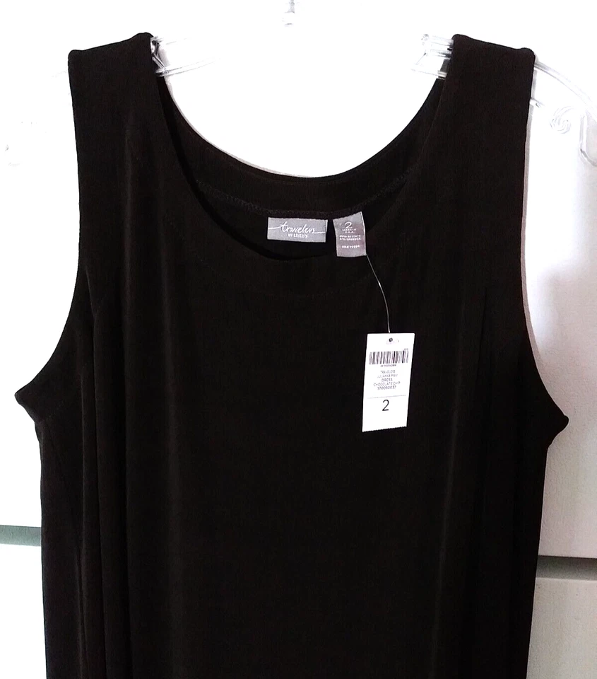 NUEVO MAXI VESTIDO CHICO'S TRAVELLER CHOCOLATE CHISPAS MARRÓN SIN MANGAS SLINKY 2 L Foto 4 de 4