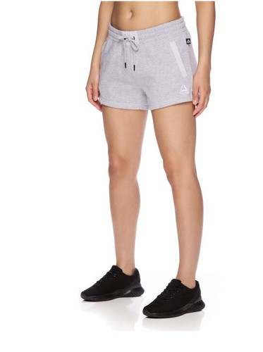 Pantalones cortos deportivos Reebok Renew de felpa francesa con bolsillos laterales gris jaspeado para mujer - Imagen 1 de 5