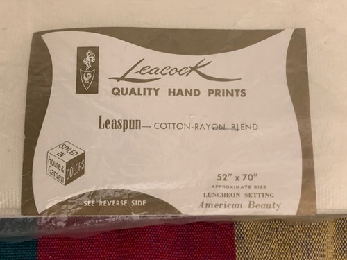 Leacock Vintage Hand Printed Cotton Rayon Blend Tablecloth 52x70 New In Package - Picture 2 of 6
