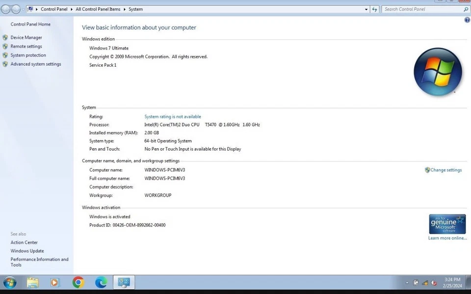 Dell Vostro 1015 15.6” Core 2 Duo 2GB RAM 250GB HDD Windows 7 - Image 4 of 4