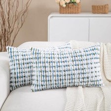 Boho Lumbar Pillow Covers Set of 2-12x20 Inch 20" x 12" Pack of 2 Blue