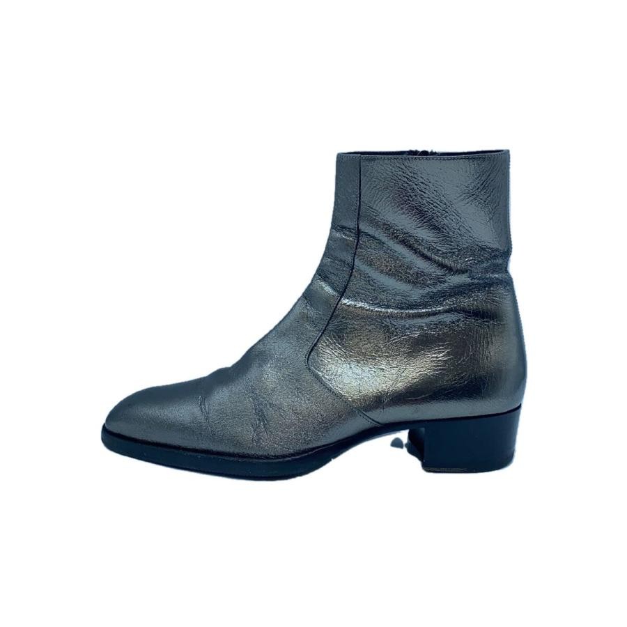 Stivali Saint Laurent Gunmetallic tacco zip laterale argento taglia 41 uomo autentici