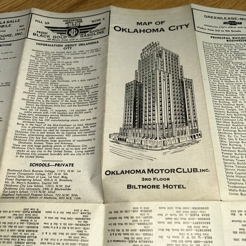 1930s OKLAHOMA CITY MAP, Oklahoma Motor Club - Biltmore Hotel - Picture 10 of 14