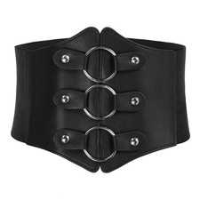 Black Corset Belt for Women Plus Size Wide Elastic Rivet O-Ring Belt for Dres...