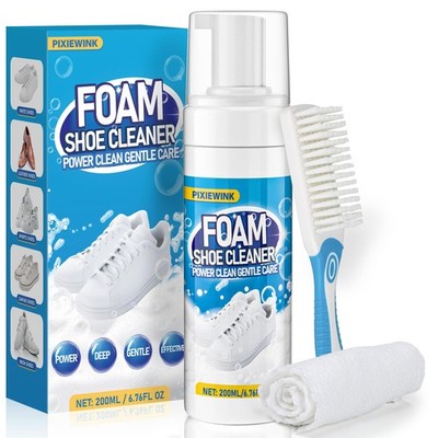 Shoe Cleaner White 6.76 fl oz with Brush and Towel for Removing Stains