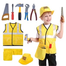 Toptie Kids Construction Worker Costume Set Vest Hat Tools Ages 3-6 New