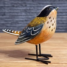 Hand Carved Bird Figurine Painted Wooden Style Spanish Decor 5'' Tabletop Bird