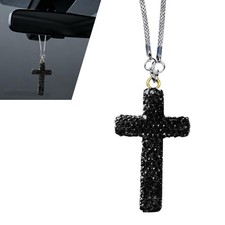 Bling Cross Car Hanging Ornament Crystal Car Rear View Mirror Pendant Rearv...