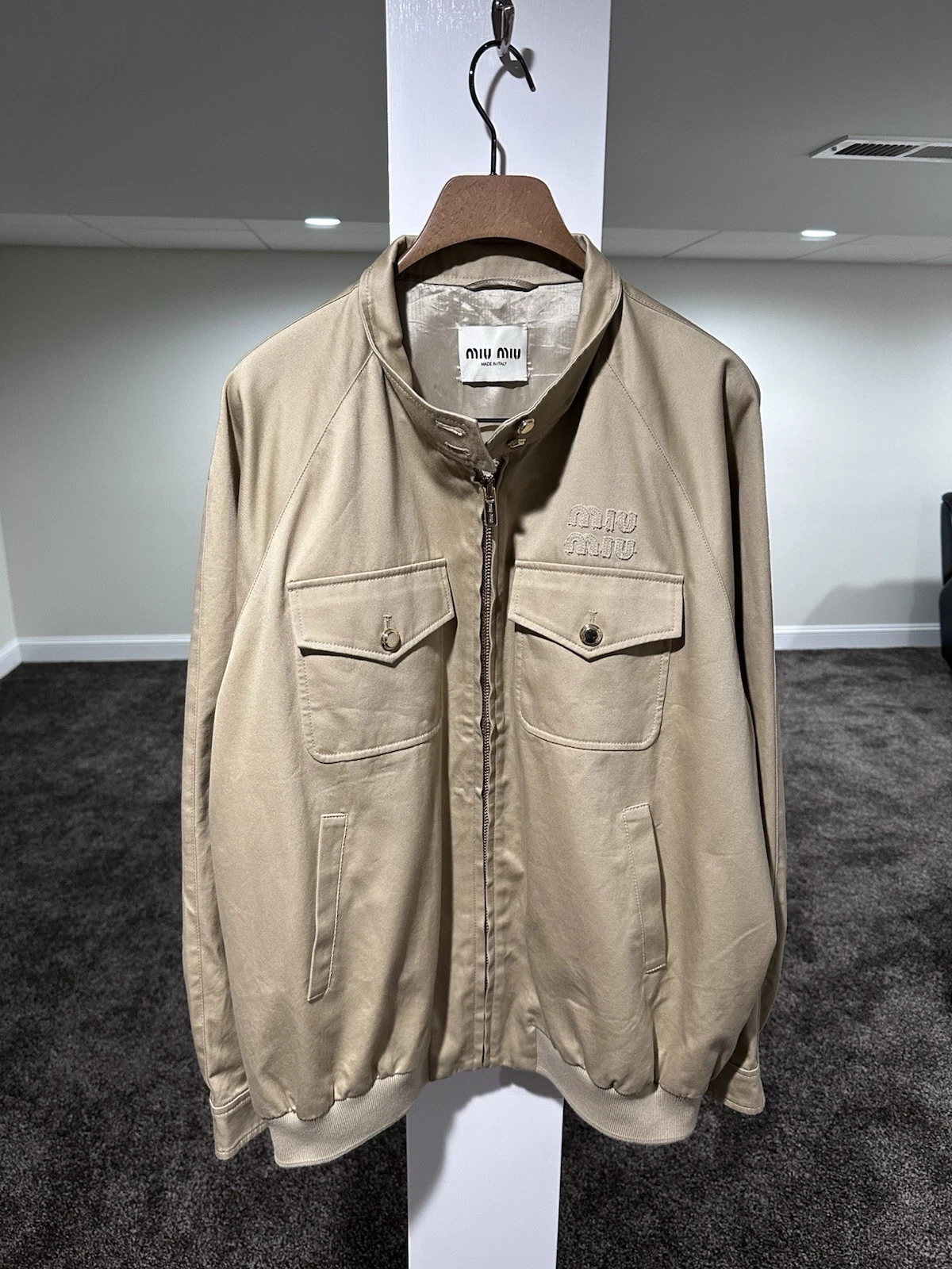 Miu Miu — Miu Miu Khaki / Biege Chino Cord Logo Blouson Bomber Jacket