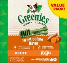 Greenies Petite Dental Dog Treats, Sweet Potato 60 Count (Pack of 1), brown 