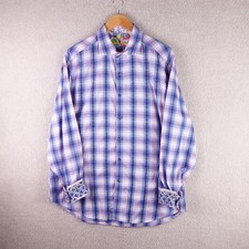 Robert Graham Mens XL Purple Blue Plaid Long Sleeve Flip Cuff Button Down Shirt