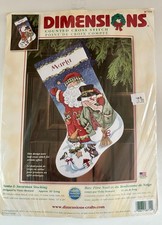 Dimensions SANTA  SNOWMAN STOCKING Counted Cross Stitch Kit Christmas NEW 