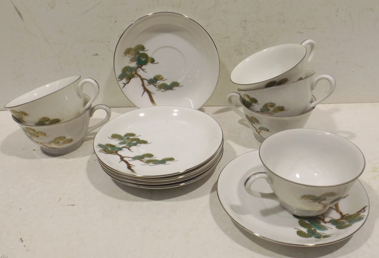 6 Tazas De Café/Té Pintadas A Mano Koshida Japón Con Plato 12 Piezas.