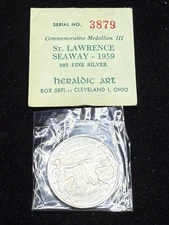 1959 St. Lawrence Seaway Sterling Silver Heraldic Art Medal w/ Envelope Q98