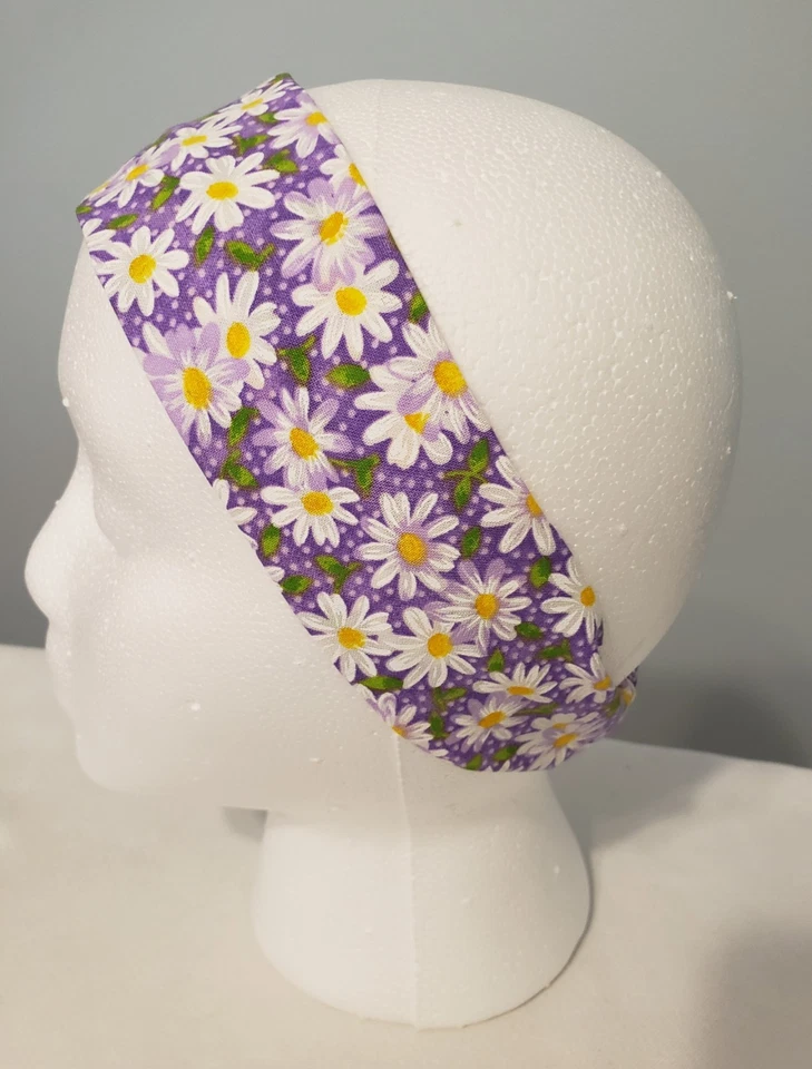 3 CINTAS PARA LA CABEZA HECHAS A MANO. Naranja con puntos blancos, púrpura y púrpura con marchitas, nuevo sin etiquetas Foto 4 de 4