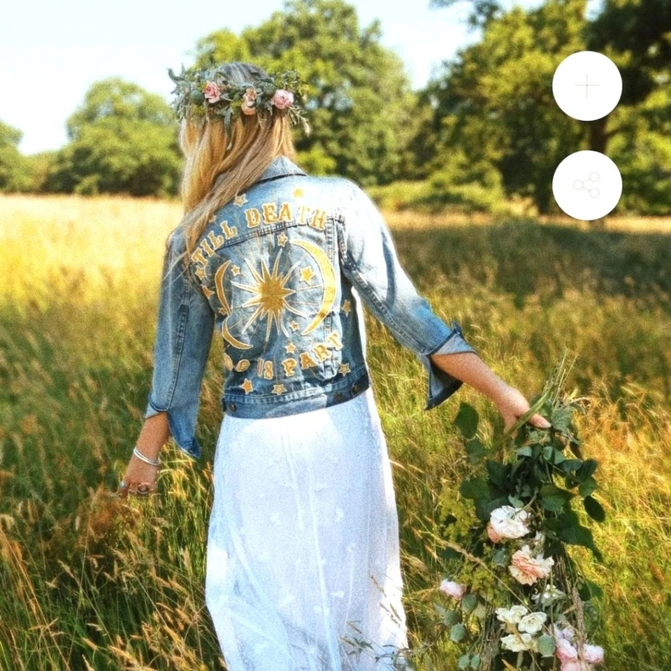 Chaqueta de novia Denim and Bone Denim años 70 inspirada en oro bordado celestial L Foto 2 de 4