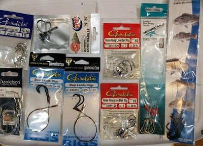 Lot of 9-  Gamakatsu Striped Bass Rig Sinker Slide, Steel Leader, Live Bait Rig