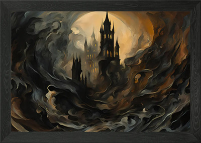 Gotisches Schloss in Wolken gerahmtes Wandbild Poster Leinwanddruck Bild